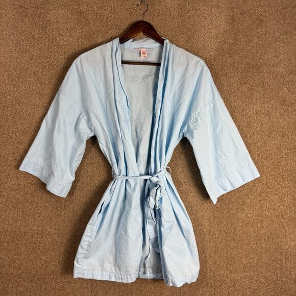 Victoria's Secret Kimono Robe Womens Medium Light Blue Belted Lightweight Cotton - Picture 2 of 11